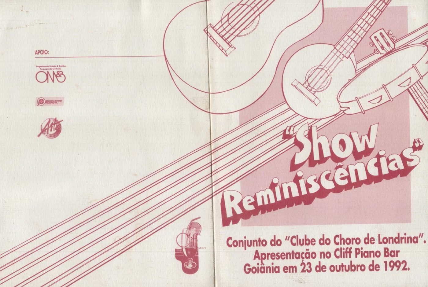 Programa impresso do show Reminiscências, apresentado em Goiânia em 1992